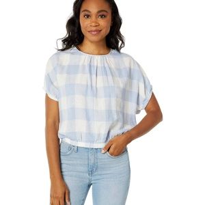 NWT Madewell Linen-Blend Michele Bubble Top in Gingham Check